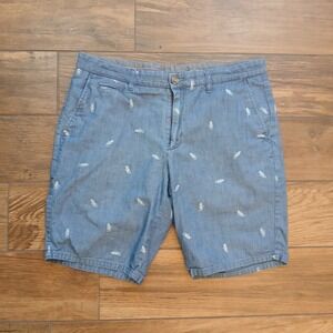 Johnnie-O Shorts Mens‎ 33 Blue Chambray Hula AOP Golf Cotton Casual Flat Front